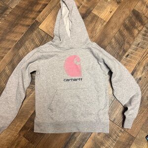 Carhartt Heather Gray Hoodie with Pink Logo